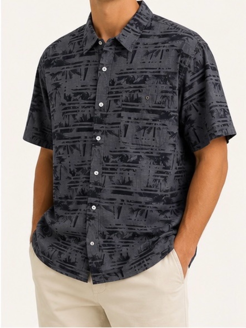American Rag Black & Charcoal Abstract Short-Sleeve Button-Up Shirt